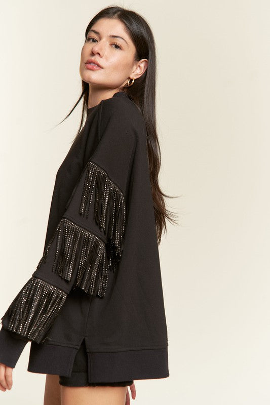 Plus Silver Studded Fringe Sleeve Top king-general-store-5710.myshopify.com