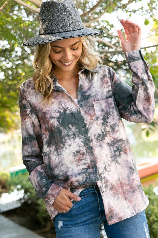 Tie Dye Long Sleeve Button Down Shirt