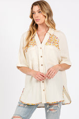 SAGE + FIG Full Size Floral Detail Button Up Short Sleeve Shirt