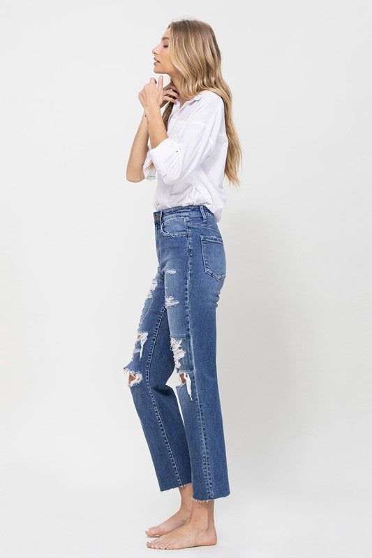 Distressed High Rise Ankle Relaxed Straight Jeans king-general-store-5710.myshopify.com