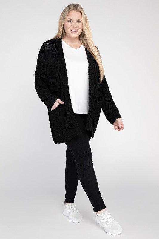 Plus Size Ribbed Knit Open Front Cardigan king-general-store-5710.myshopify.com