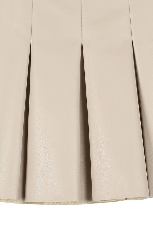 Ivory Vegan Leather Pleated Mini Skirt king-general-store-5710.myshopify.com