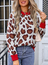 Angel Wings Leopard Round Neck Long Sleeve Sweater