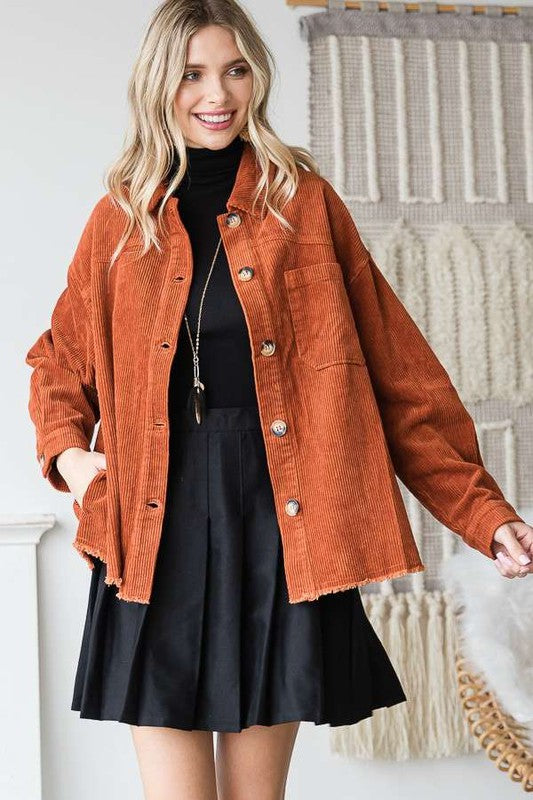 Plus Button Front Ribbed Velvet Jacket king-general-store-5710.myshopify.com