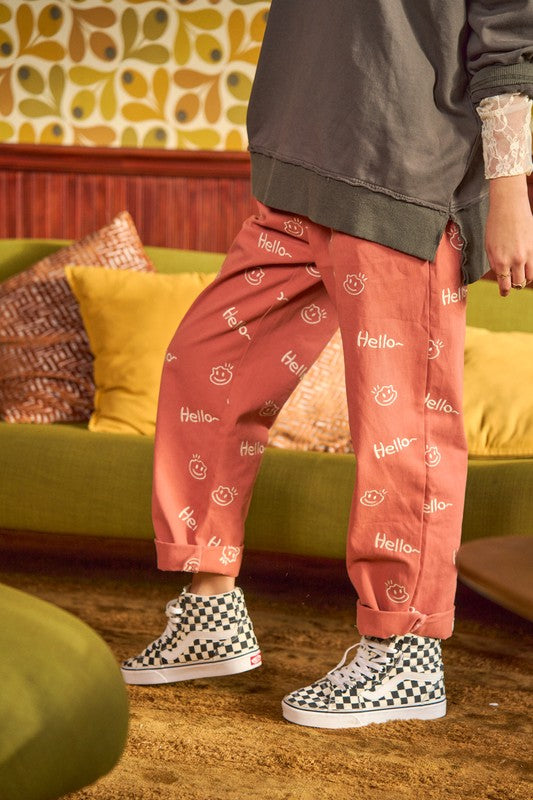 Smiley Face Pattern Baggy Casual Pants king-general-store-5710.myshopify.com