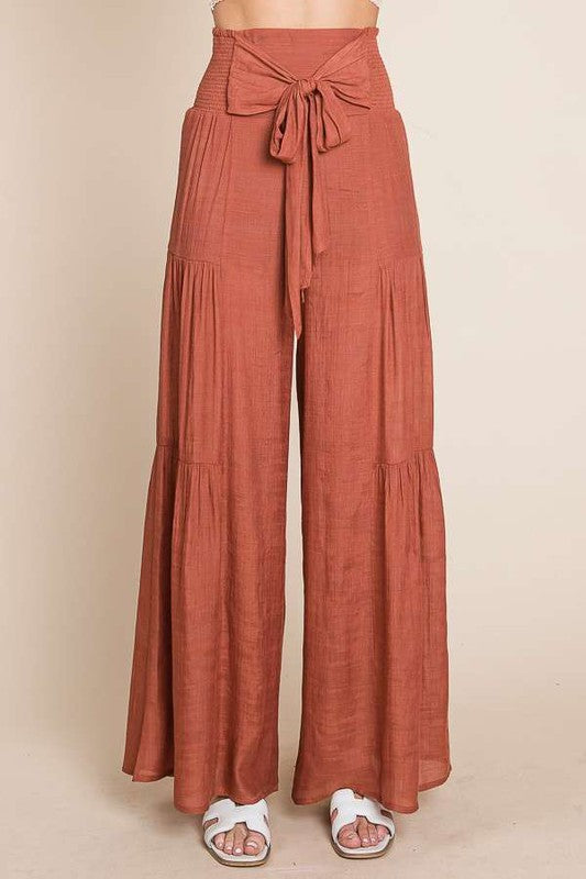 Tie Front Ruched Waist Back Pants king-general-store-5710.myshopify.com