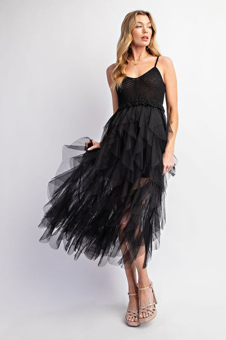 Lovely Tulle Midi Crochet Midi Dress