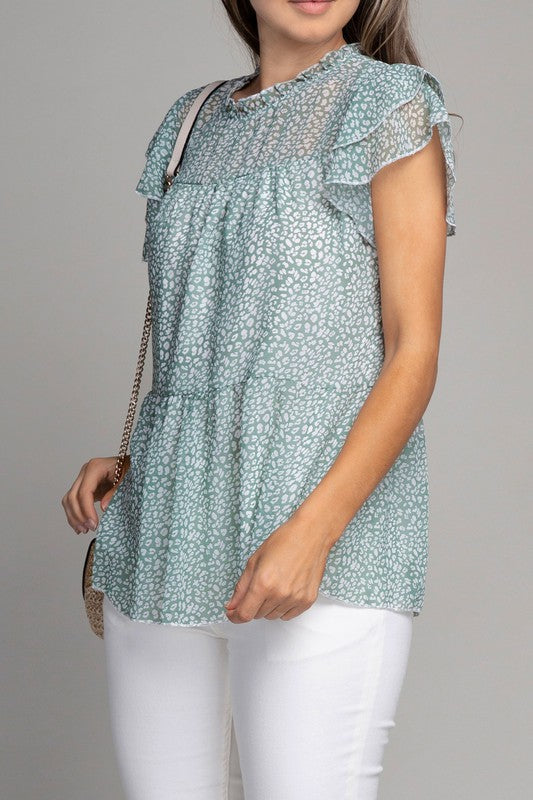 Tiered Chiffon Short Sleeve Blouse