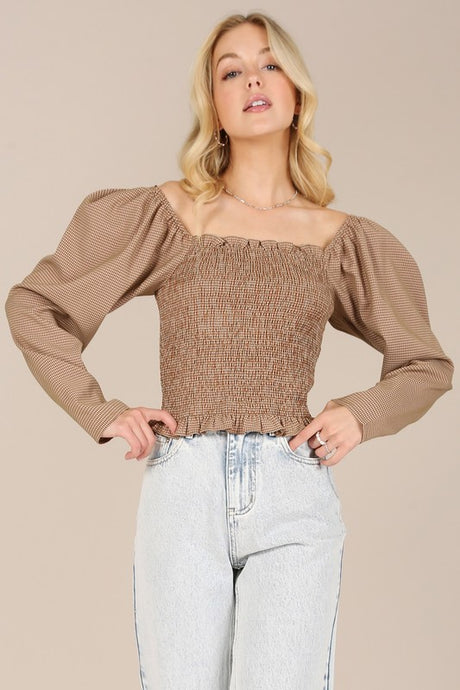 Long Sleeve Square Neck Smocking Top king-general-store-5710.myshopify.com