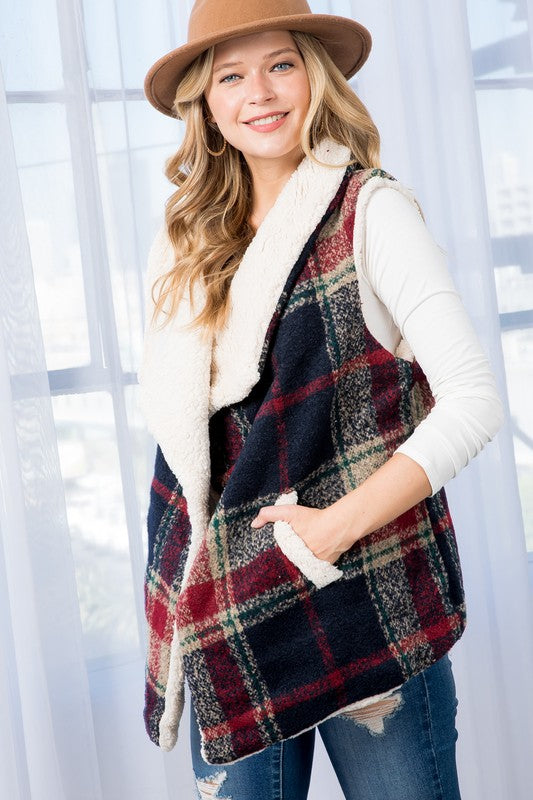 Oversized Warm Plaid Vest