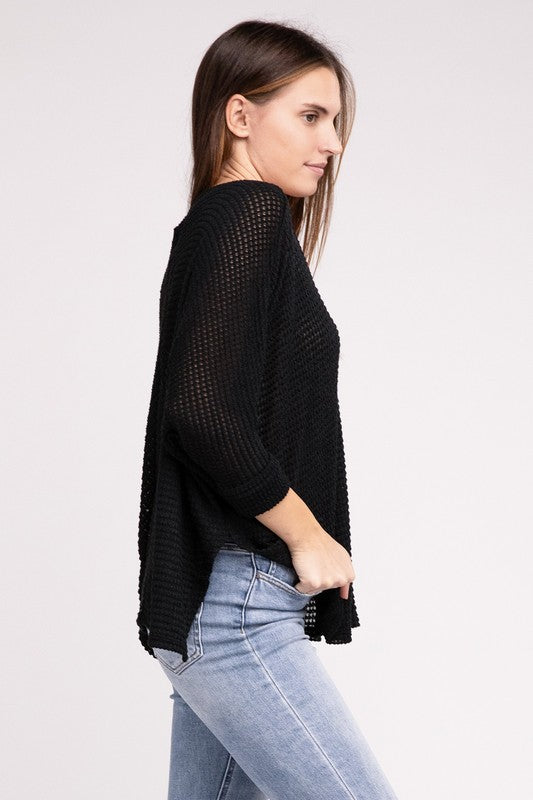 V-Neck Hi-Low Hem Jacquard Sweater king-general-store-5710.myshopify.com