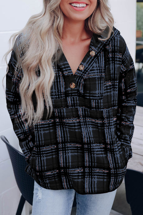 Plaid Long Sleeve Buttoned Hoodie king-general-store-5710.myshopify.com