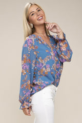 Floral Long Sleeve Chiffon Blouse