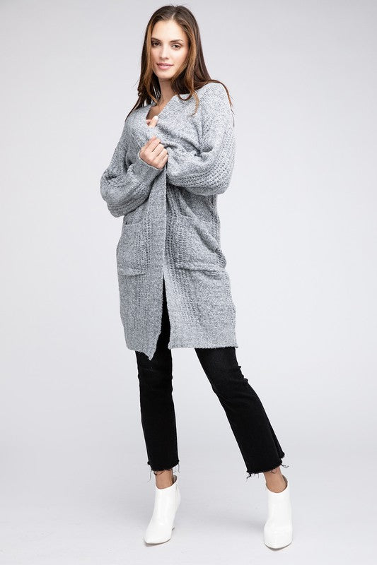 Twist Knitted Open Front Cardigan With Pockets king-general-store-5710.myshopify.com