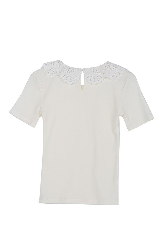 Ivory Short Sleeve crochet Top king-general-store-5710.myshopify.com