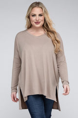 Plus Dolman Sleeve V-Neck Side Slit Hi-Low Hem Top king-general-store-5710.myshopify.com