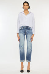 Kancan High Rise Cuffed Straight Jeans