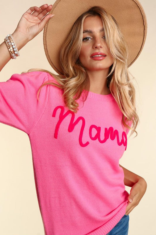 Mama Pop Up Letter Sweater Knit Top