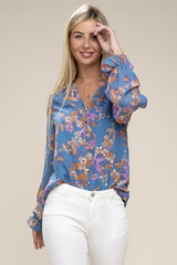 Floral Long Sleeve Chiffon Blouse