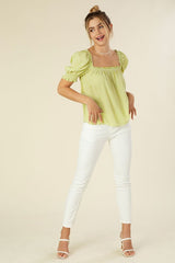 Green Gingham Smocked Blouse with Puff Sleeve king-general-store-5710.myshopify.com