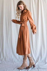 SOLID BUTTON DOWN BELTED LONG DRESS 30-545 king-general-store-5710.myshopify.com