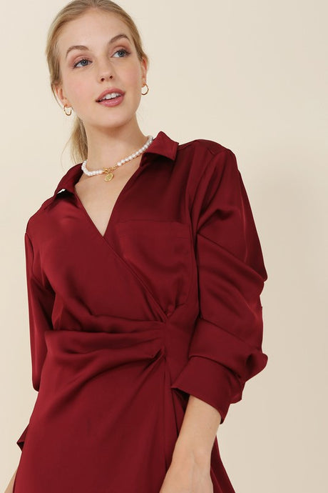 Satin Collared Wrap Mini Dress king-general-store-5710.myshopify.com