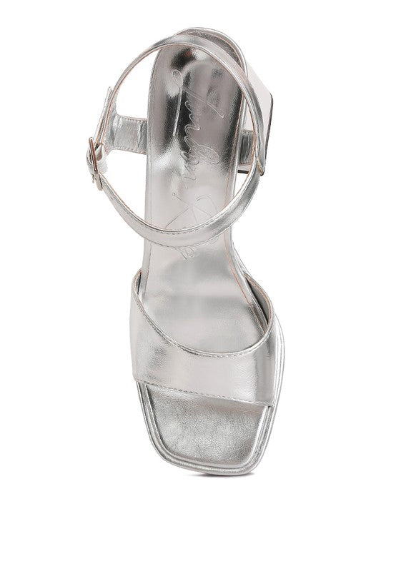 Lofty Metallic Faux Leather Block Heel Sandals king-general-store-5710.myshopify.com