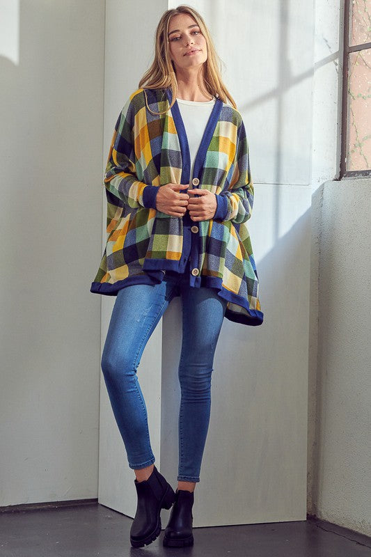 PLAID BUTTONDOWN BOXY CARDIGAN