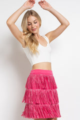 Rhinestone Suede Fringe Mini Skirt