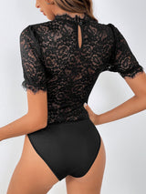 Lace Mock Neck Short Sleeve Bodysuit