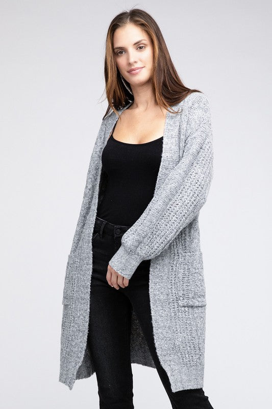 Twist Knitted Open Front Cardigan With Pockets king-general-store-5710.myshopify.com