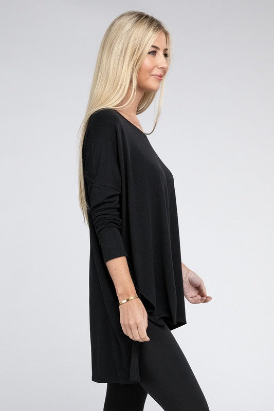 Dolman Long Sleeve V-Neck Side Slit Hi-Low Hem Top king-general-store-5710.myshopify.com