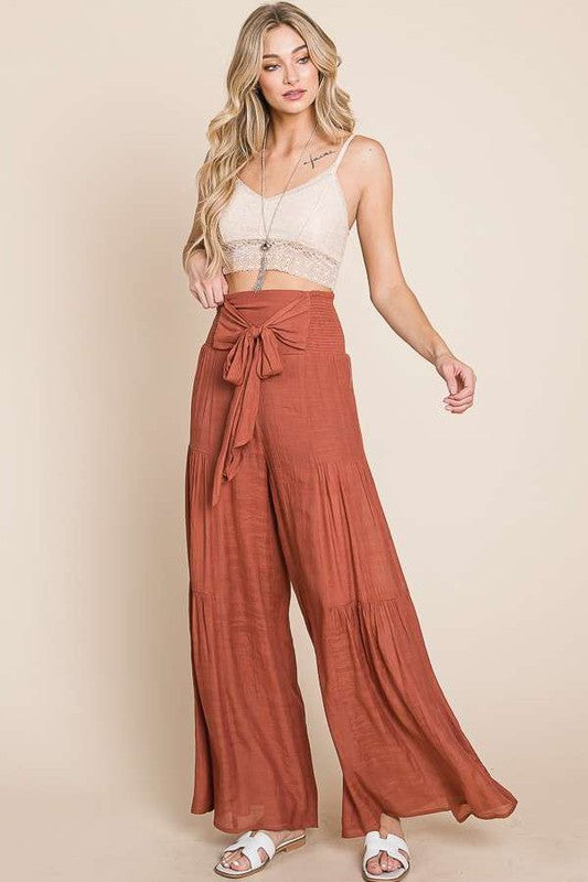 Tie Front Ruched Waist Back Pants king-general-store-5710.myshopify.com