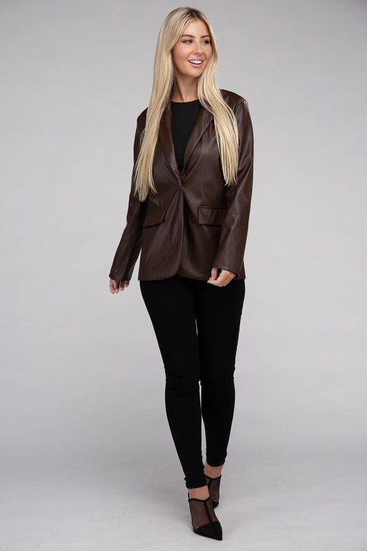 Sleek Pu Leather Blazer with Front Closure king-general-store-5710.myshopify.com