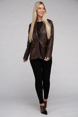 Sleek Pu Leather Blazer with Front Closure king-general-store-5710.myshopify.com