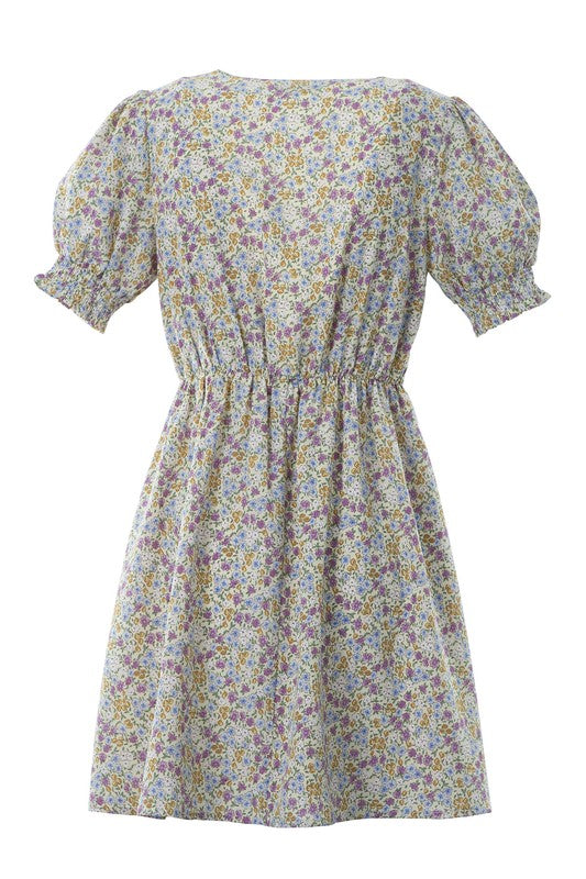 Yellow Violet Floral V-Neck Dress king-general-store-5710.myshopify.com