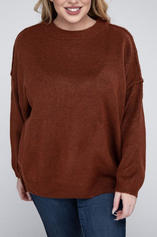 Plus Oversized Round Neck Raw Seam Melange Sweater king-general-store-5710.myshopify.com