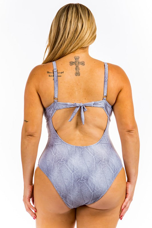 Plus One Piece Buckle Belt Embellish Denim Swimsuit king-general-store-5710.myshopify.com