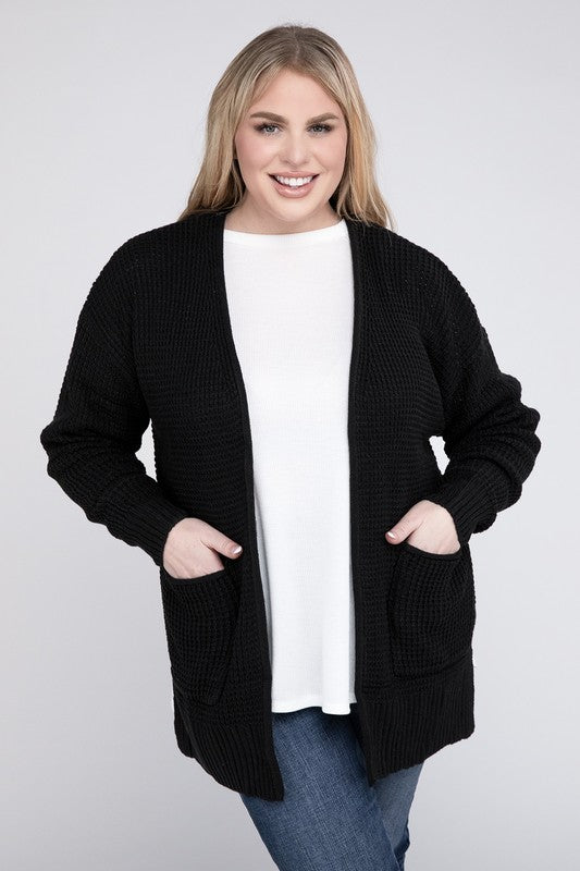 Plus Low Gauge Waffle Open Cardigan Sweater king-general-store-5710.myshopify.com