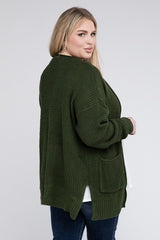 Plus Low Gauge Waffle Open Cardigan Sweater king-general-store-5710.myshopify.com