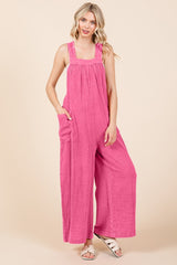 Culture Code Full Size Pocketed Sleeveless Wide Leg Overalls