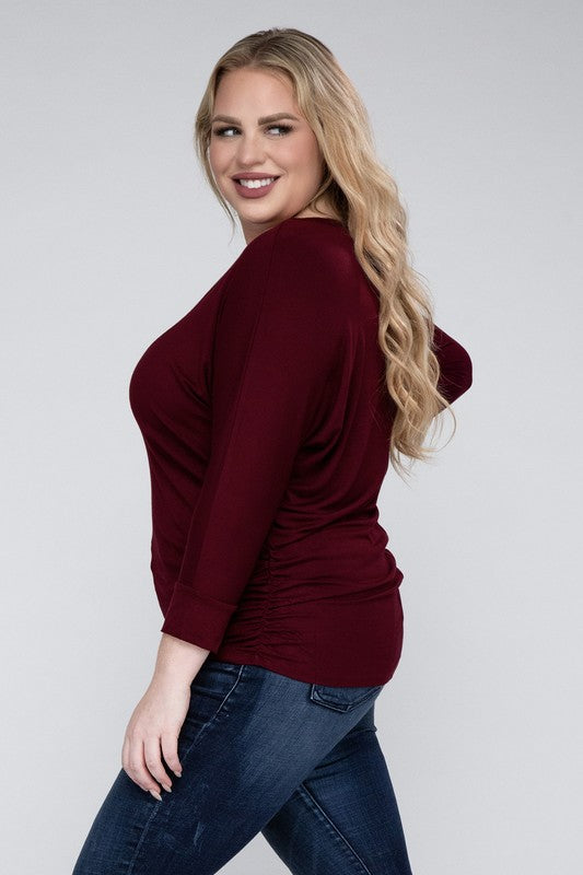 Plus Luxe Rayon Boat Neck 3/4 Sleeve Top king-general-store-5710.myshopify.com