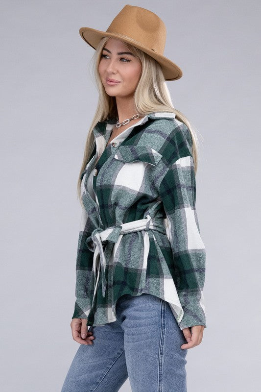 Plaid Belted Shacket king-general-store-5710.myshopify.com