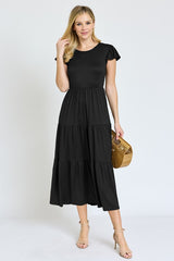 Solid Flutter Sleeve Tiered Tea Length Dress king-general-store-5710.myshopify.com