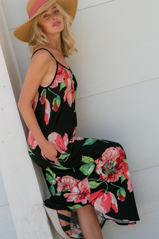 Floral Halter Pocket Maxi Dress