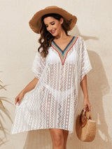 Openwork V-Neck Half Sleeve Cover-Up