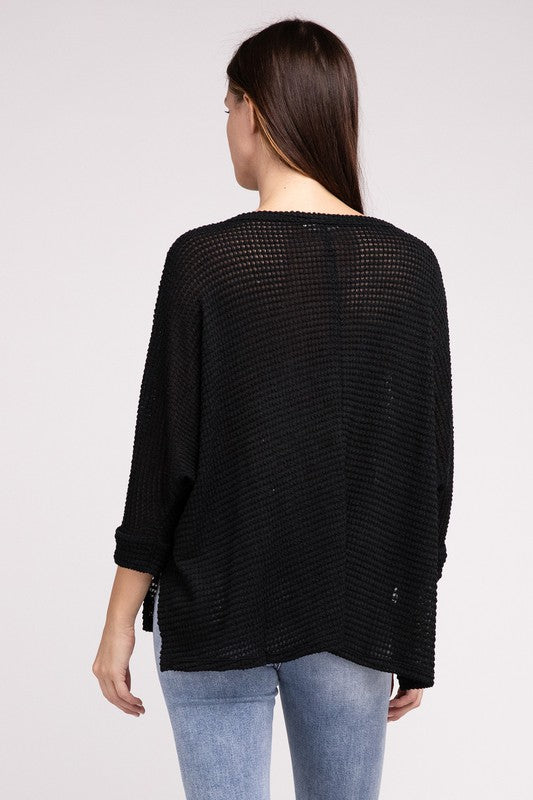 V-Neck Hi-Low Hem Jacquard Sweater king-general-store-5710.myshopify.com