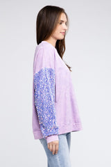 Velvet Sequin Sleeve Mineral Washed Top king-general-store-5710.myshopify.com