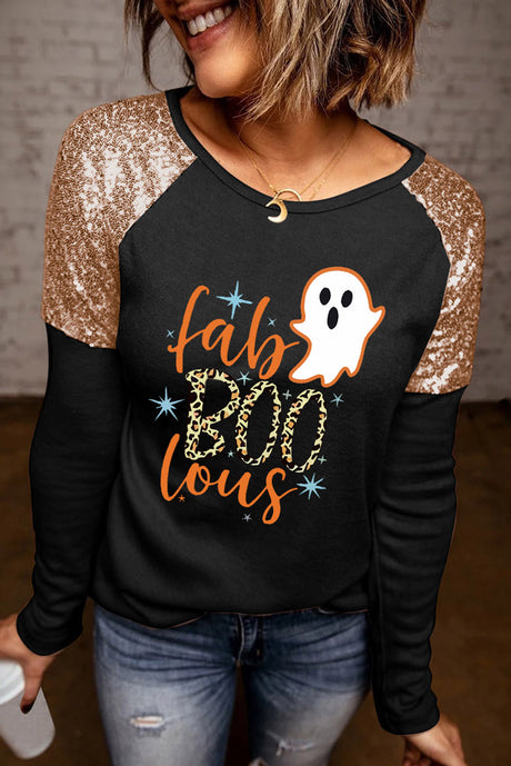 Ghost Graphic Sequin Long Sleeve T-Shirt king-general-store-5710.myshopify.com