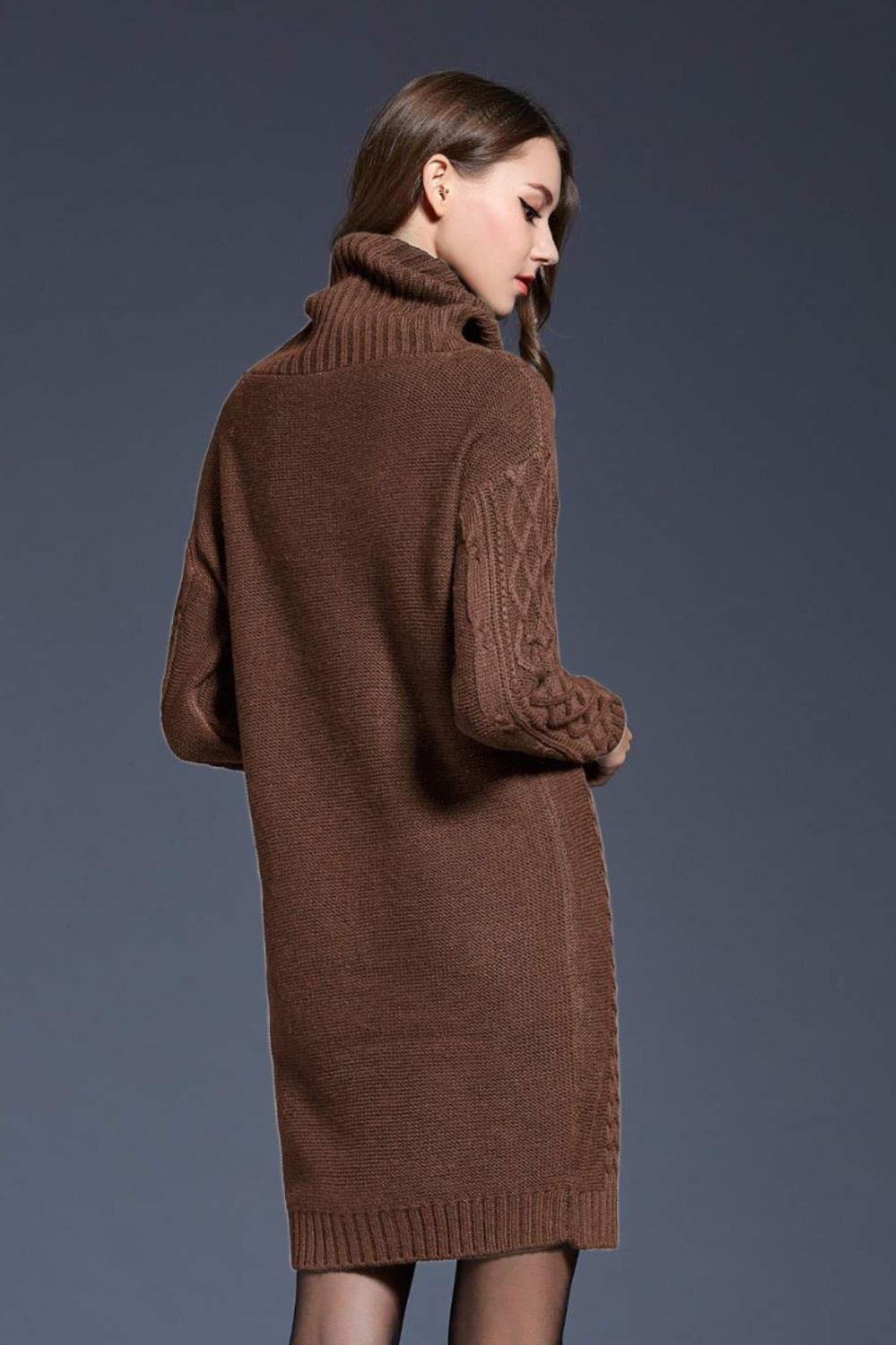 Woven Right Full Size Mixed Knit Cowl Neck Dropped Shoulder Sweater Dress king-general-store-5710.myshopify.com